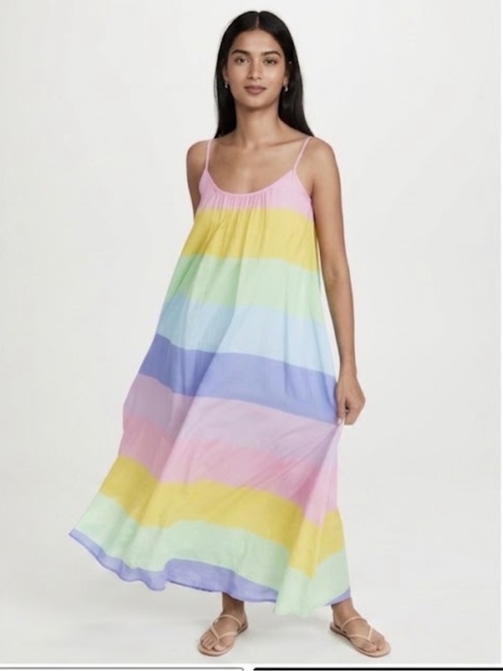 OLIVIA RUBIN Aurora Dress Pastel Rainbow Striped Cotton Maxi Dress size 12